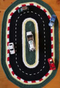 crocheted track mat