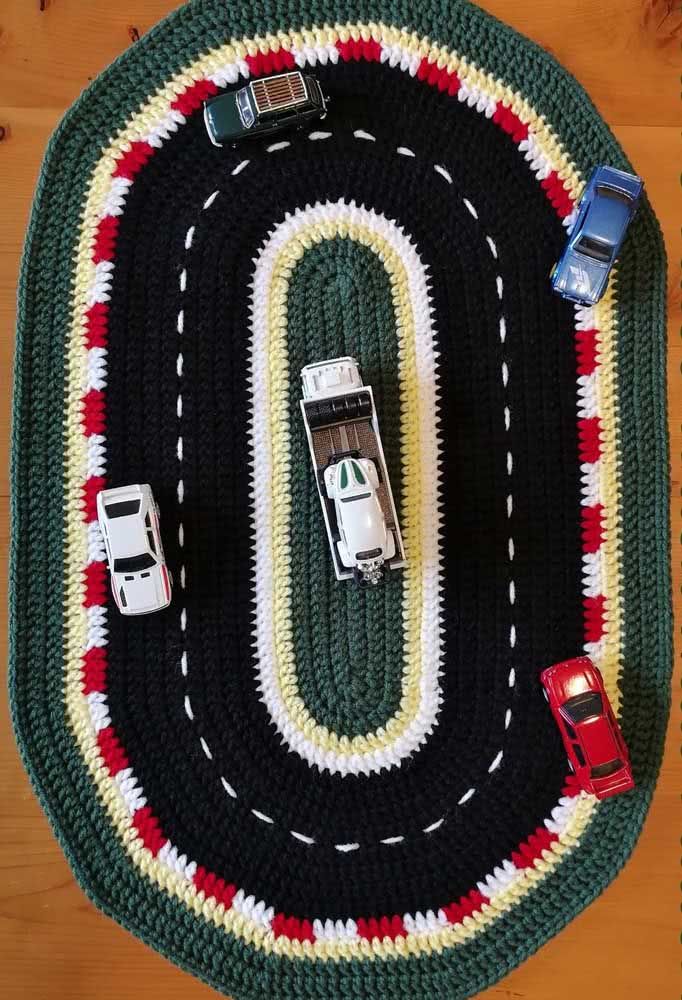 crocheted track mat