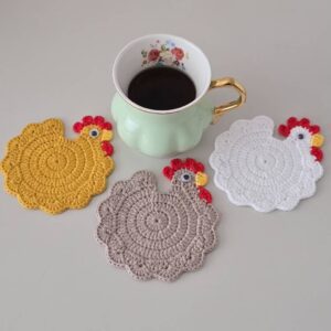 crocheted chicken coaster