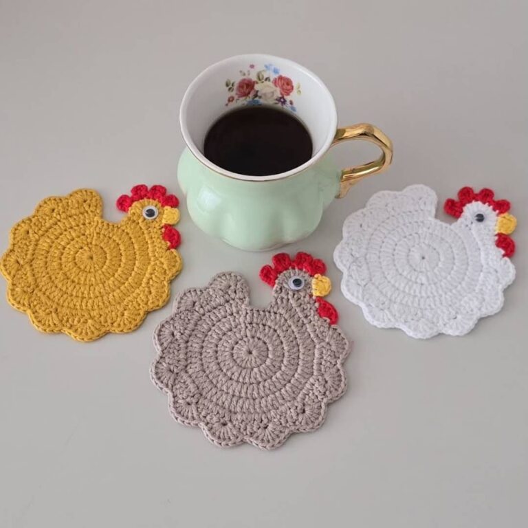 crocheted chicken coaster